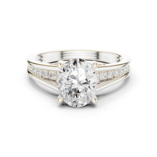 Round Lab Grown Diamond Side-Stone Engagement Ring