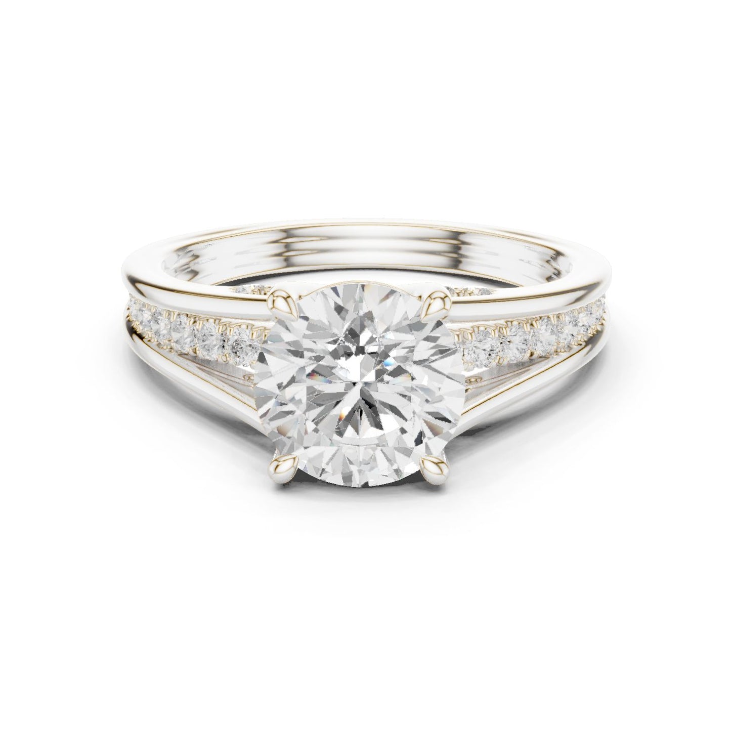 Round Lab Grown Diamond Side-Stone Engagement Ring