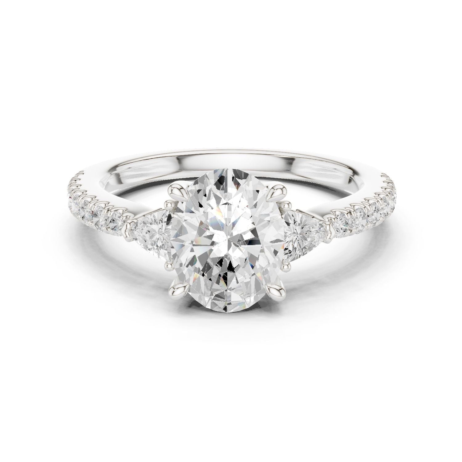Round Lab Grown Diamond Side-Stone Engagement Ring