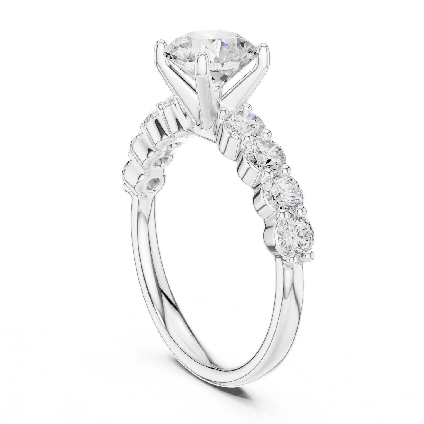 Round Lab Grown Diamond Side-Stone Engagement Ring