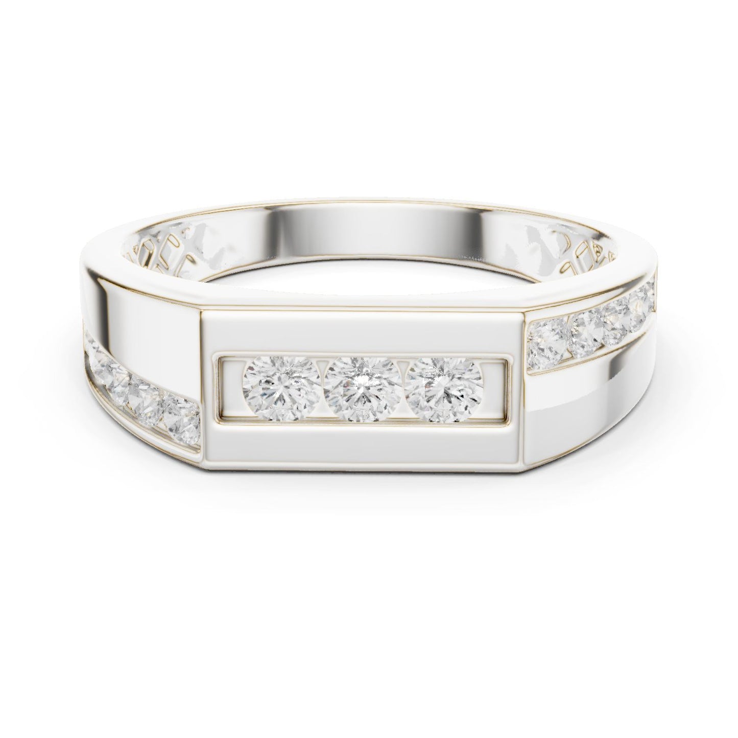 Men's Round Lab Grown Diamond Side-Stone Ring