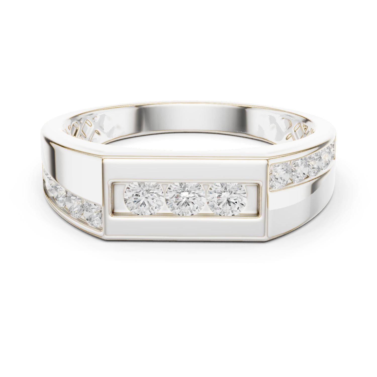 Men's Round Lab Grown Diamond Side-Stone Ring