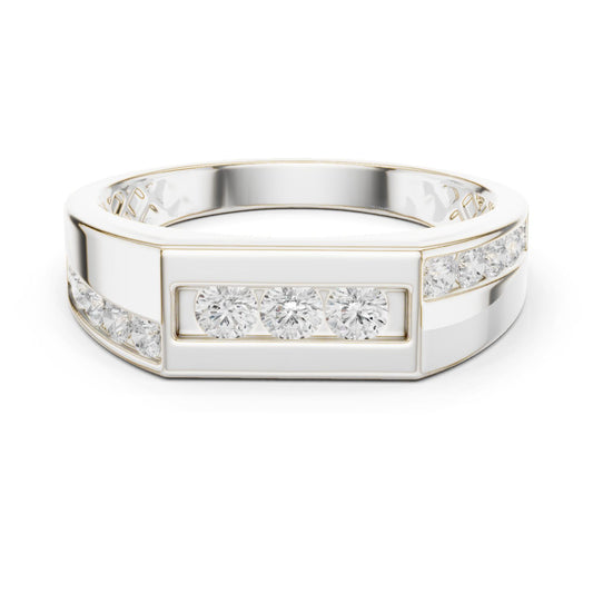 Men's Round Lab Grown Diamond Side-Stone Ring