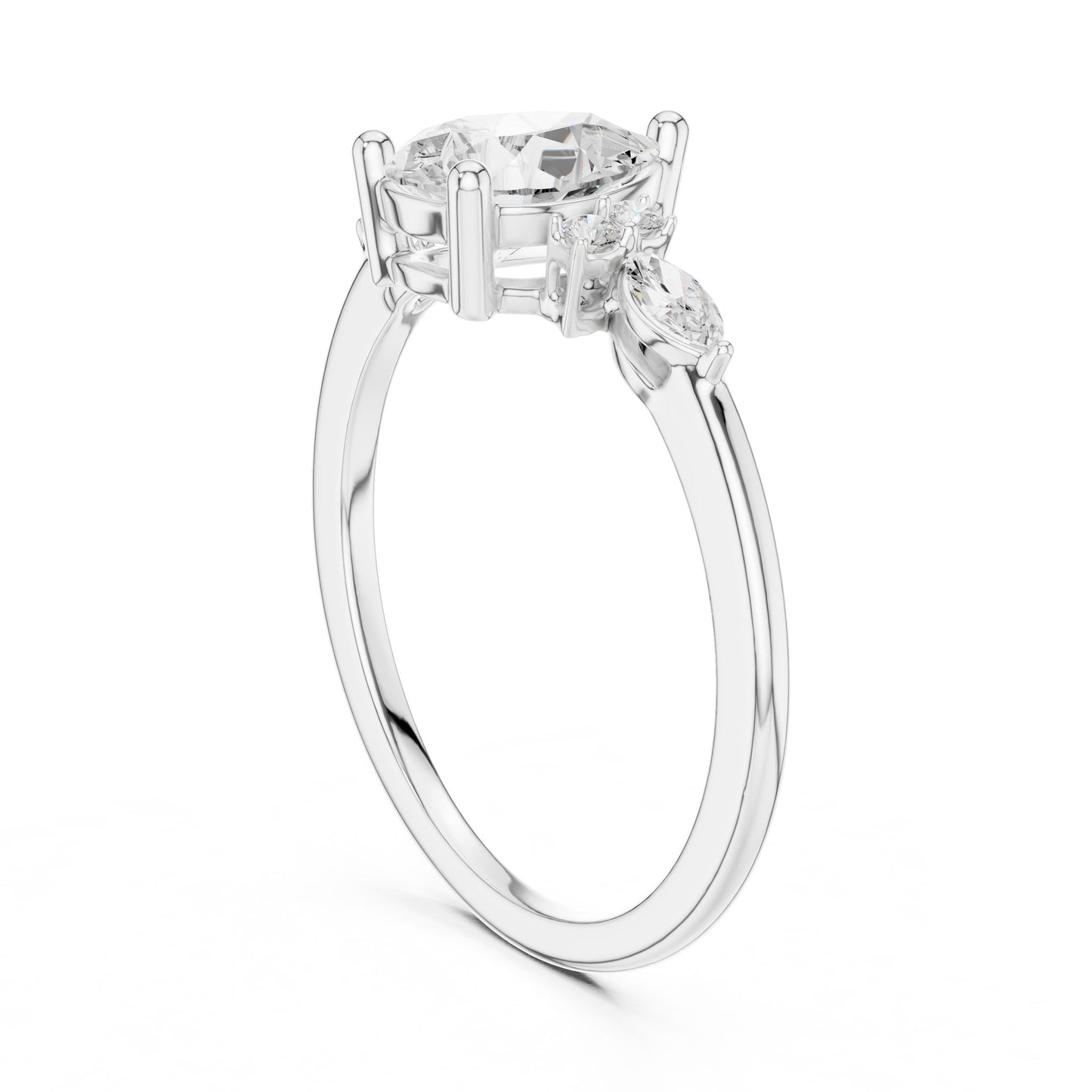 Women's Round Lab Grown Diamond Side-Stone Ring
