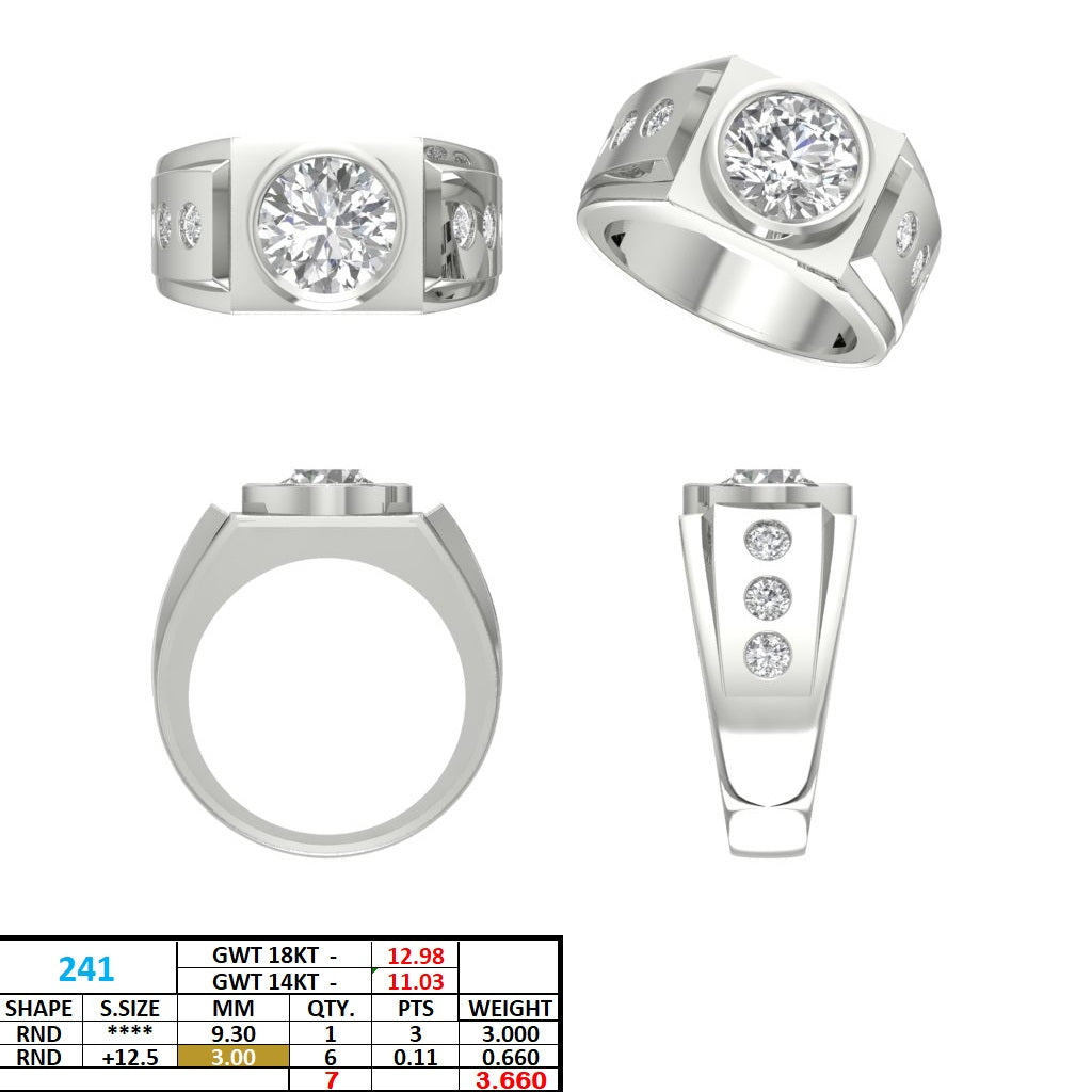 Men's Round Lab Grown Diamond Side-Stone Ring