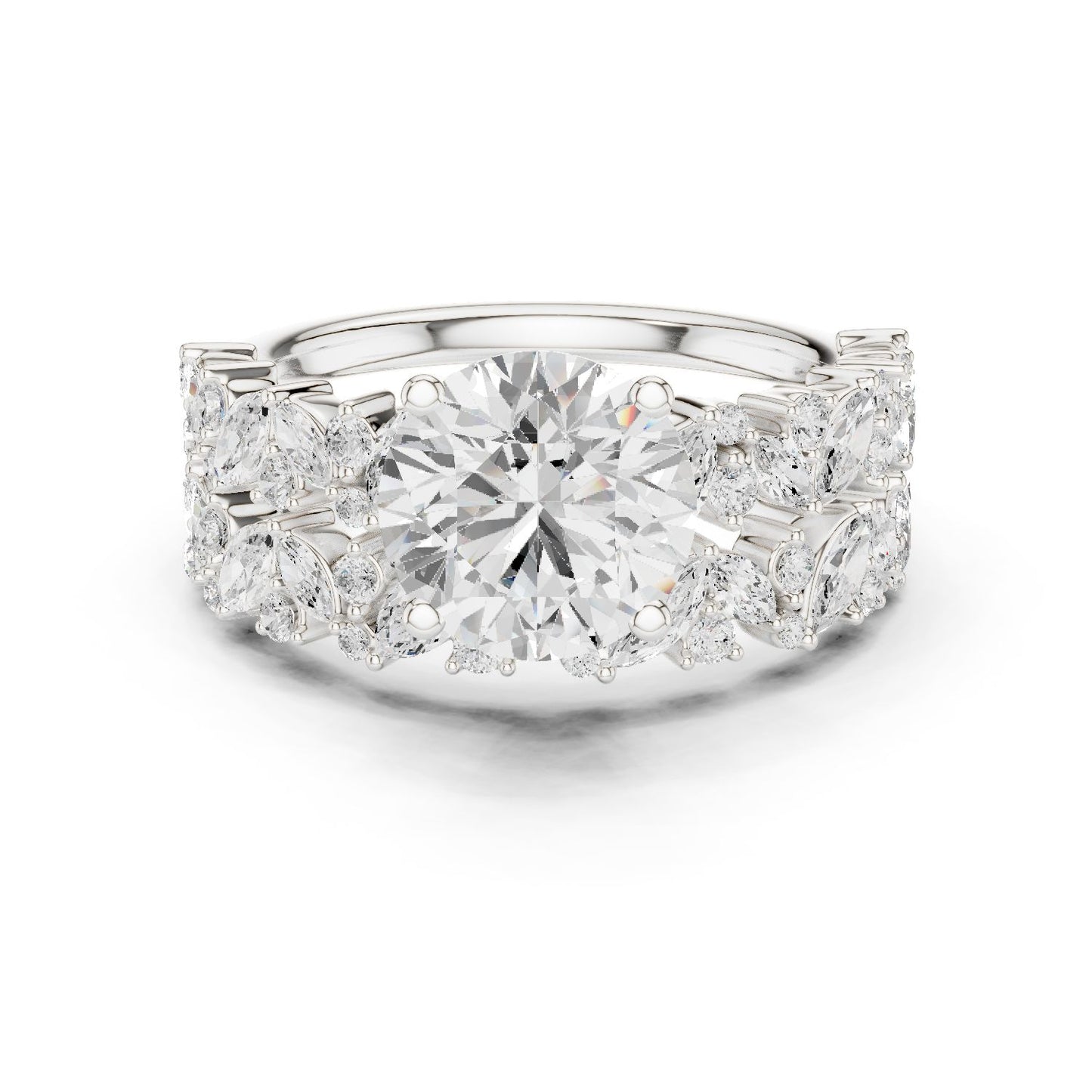 Round Lab Grown Diamond Side-Stone Engagement Ring