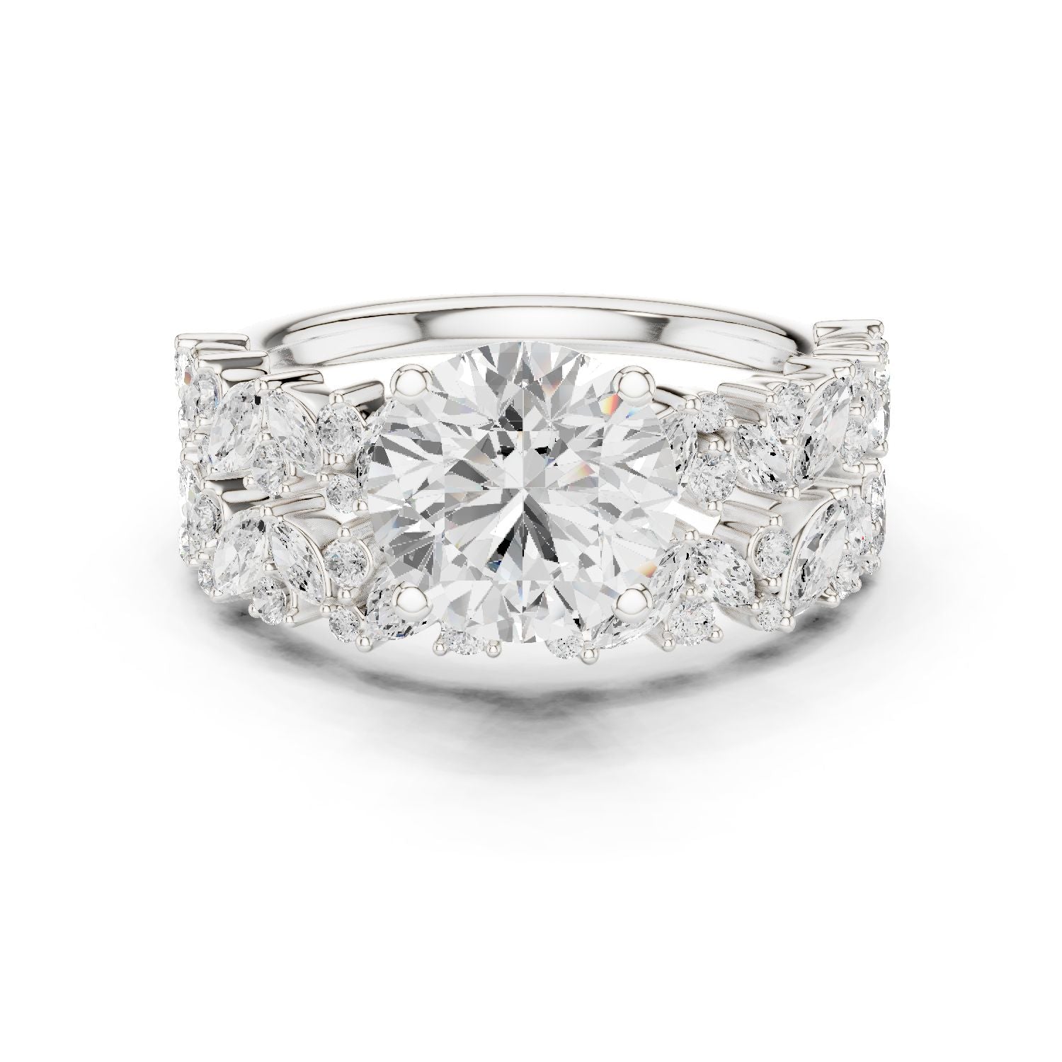 Round Lab Grown Diamond Side-Stone Engagement Ring