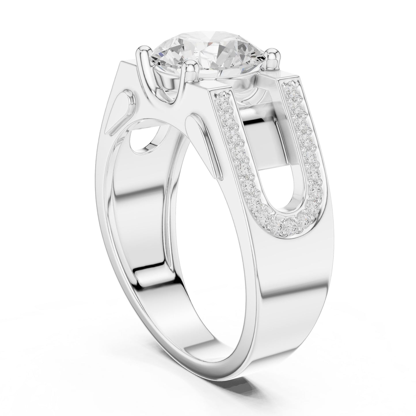 Men's Round Lab Grown Diamond Side-Stone Ring