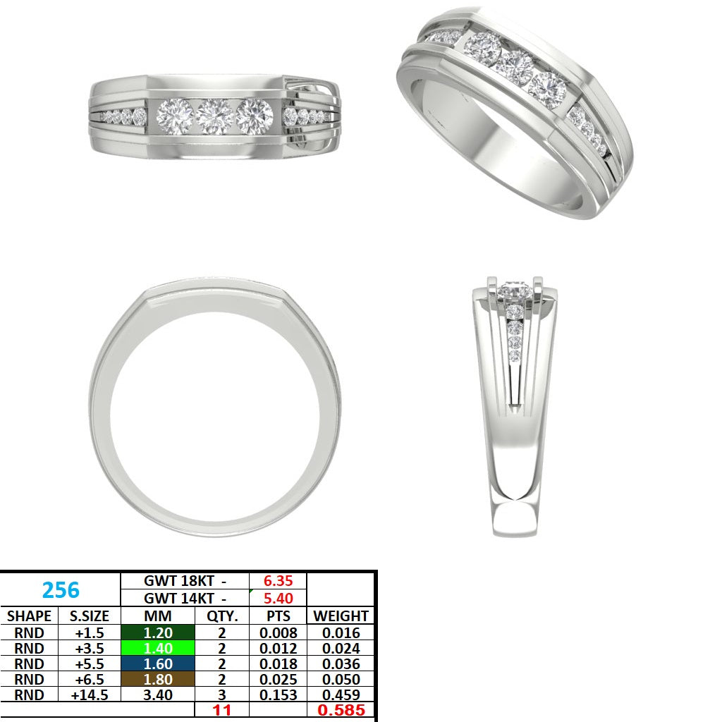 Men's Round Lab Grown Diamond Side-Stone Ring