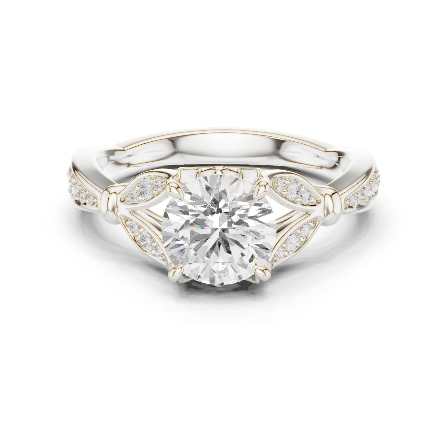 Round Lab Grown Diamond Side-Stone Engagement Ring