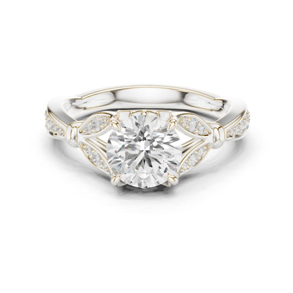 Round Lab Grown Diamond Side-Stone Engagement Ring