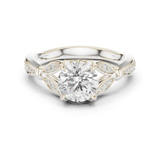Round Lab Grown Diamond Side-Stone Engagement Ring