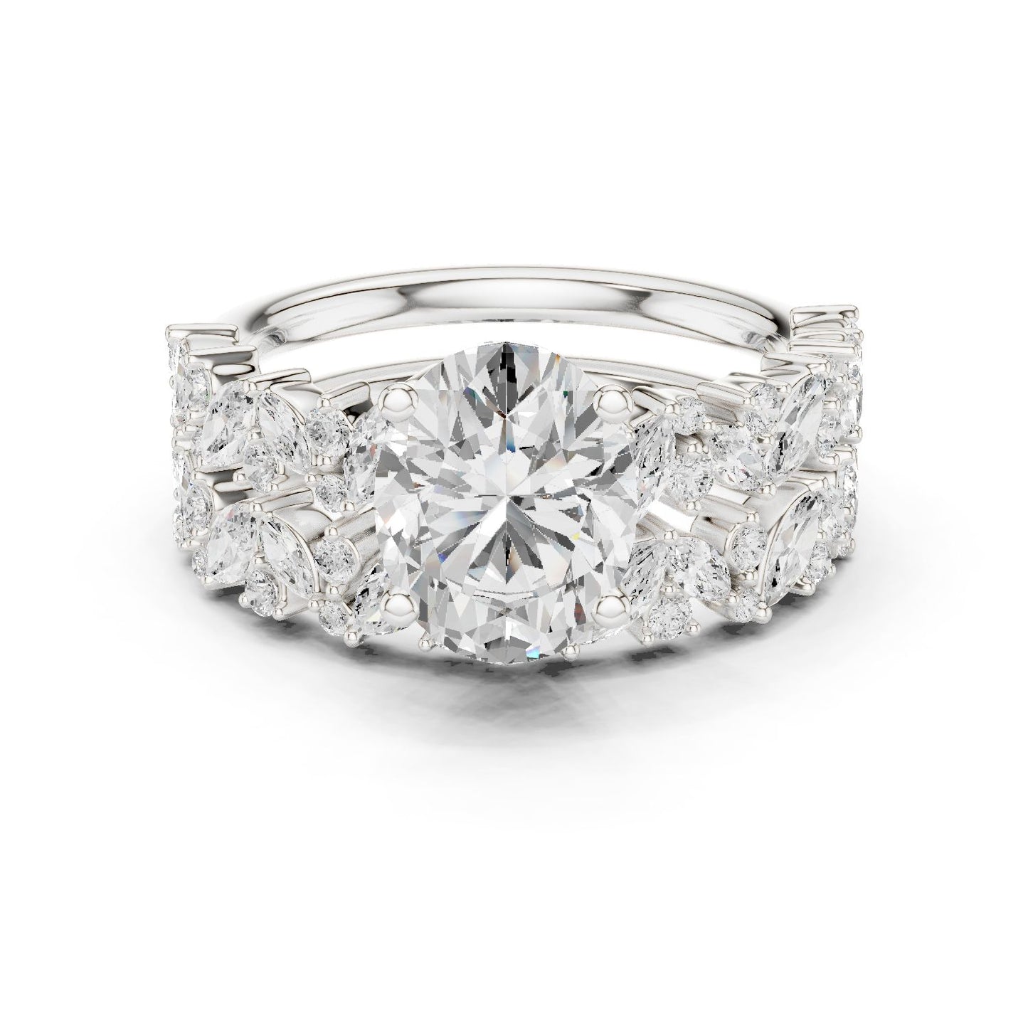Round Lab Grown Diamond Side-Stone Engagement Ring