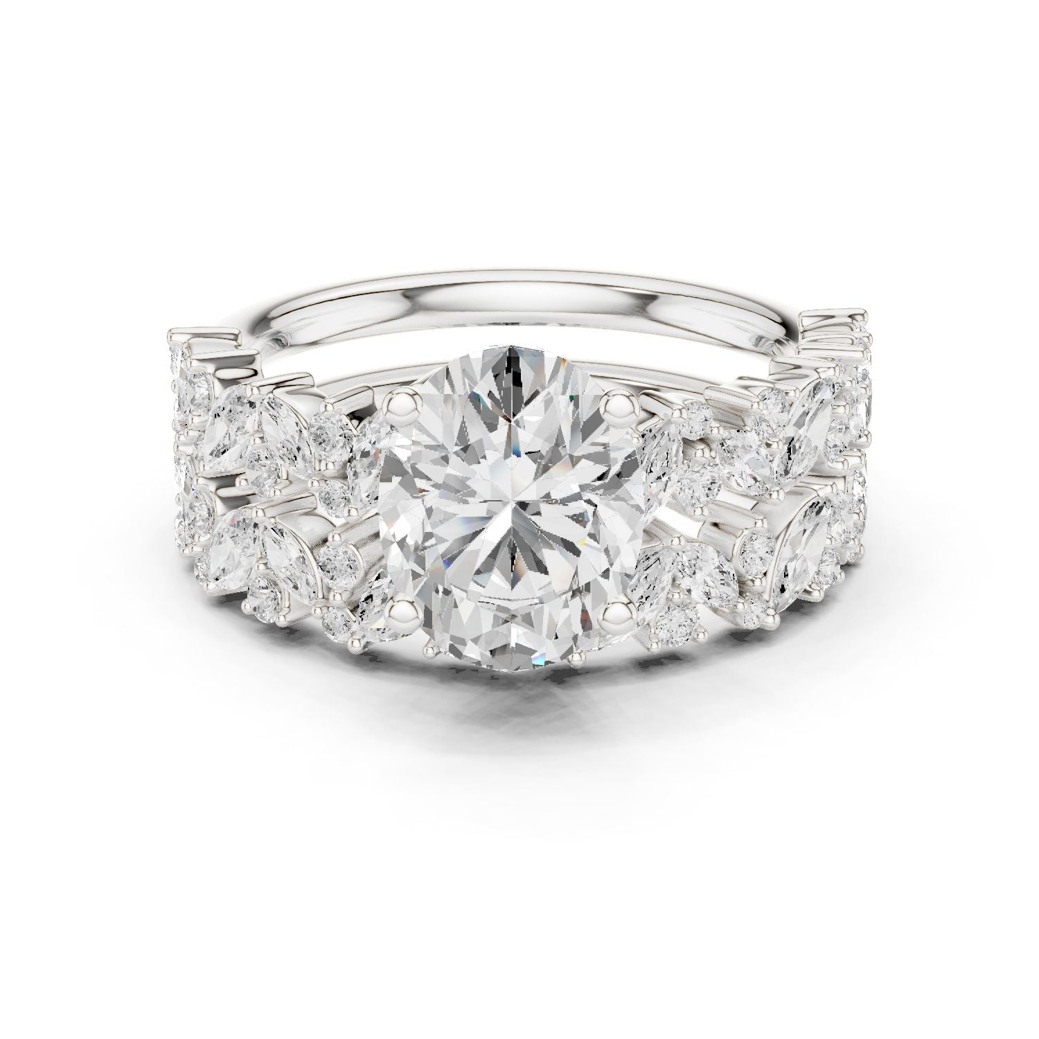 Round Lab Grown Diamond Side-Stone Engagement Ring