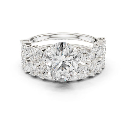 Round Lab Grown Diamond Side-Stone Engagement Ring