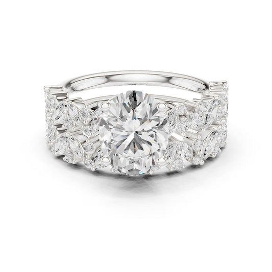 Round Lab Grown Diamond Side-Stone Engagement Ring