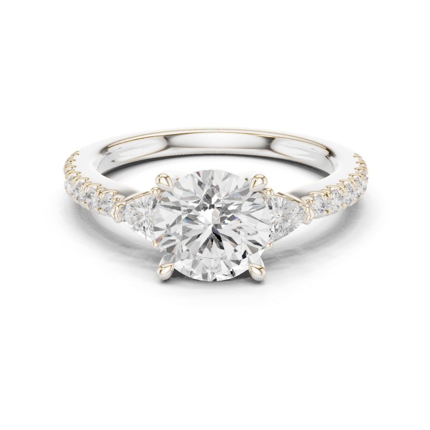 Round Lab Grown Diamond Side-Stone Engagement Ring