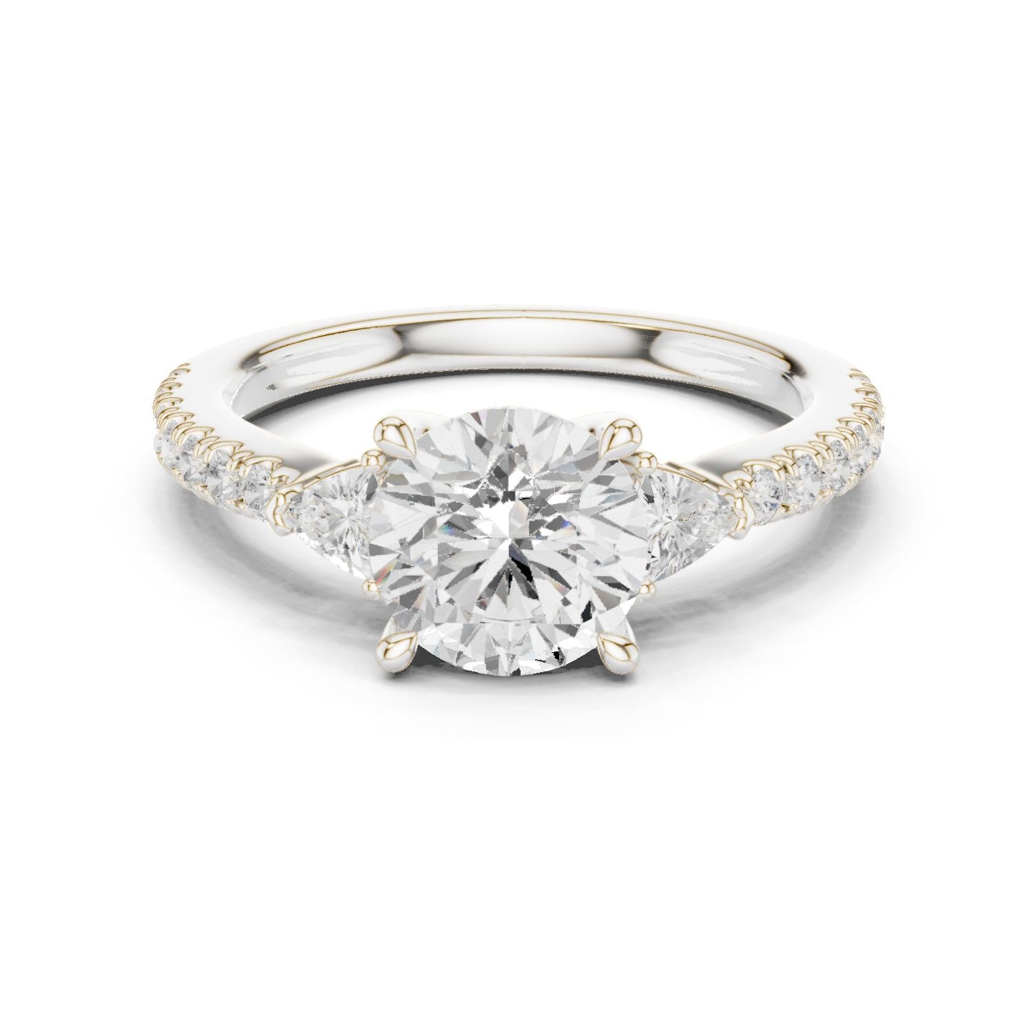 Round Lab Grown Diamond Side-Stone Engagement Ring