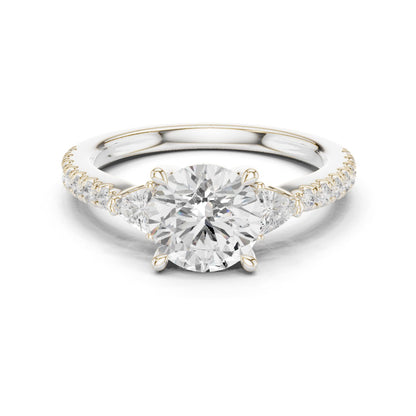 Round Lab Grown Diamond Side-Stone Engagement Ring