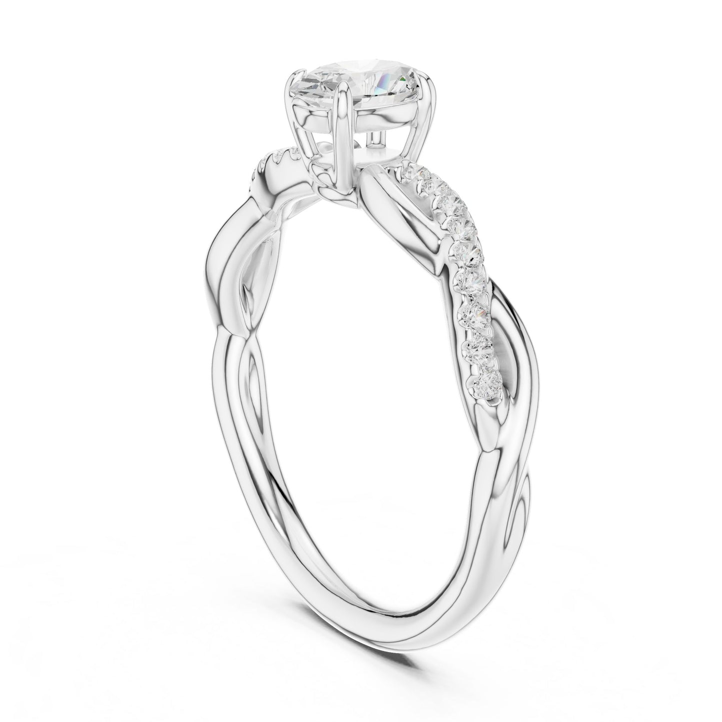 Round Lab Grown Diamond Side-Stone Engagement Ring