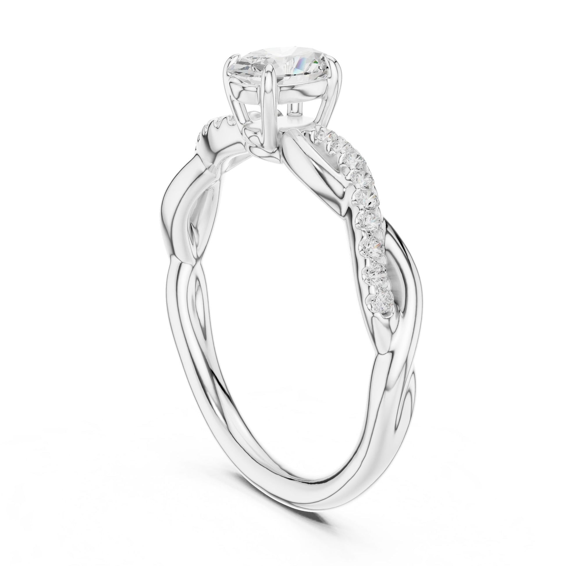 Round Lab Grown Diamond Side-Stone Engagement Ring