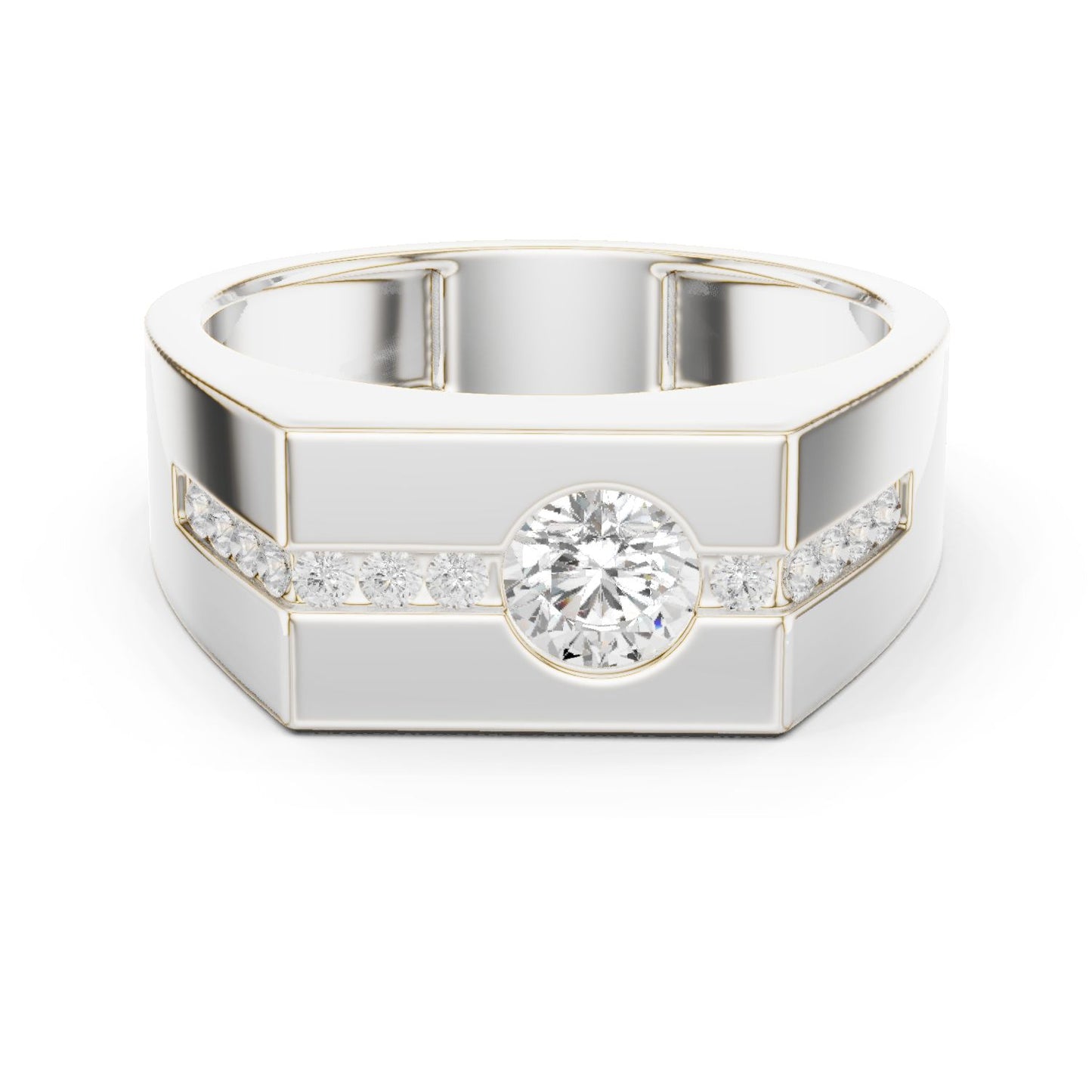 Men's Round Lab Grown Diamond Side-Stone Ring