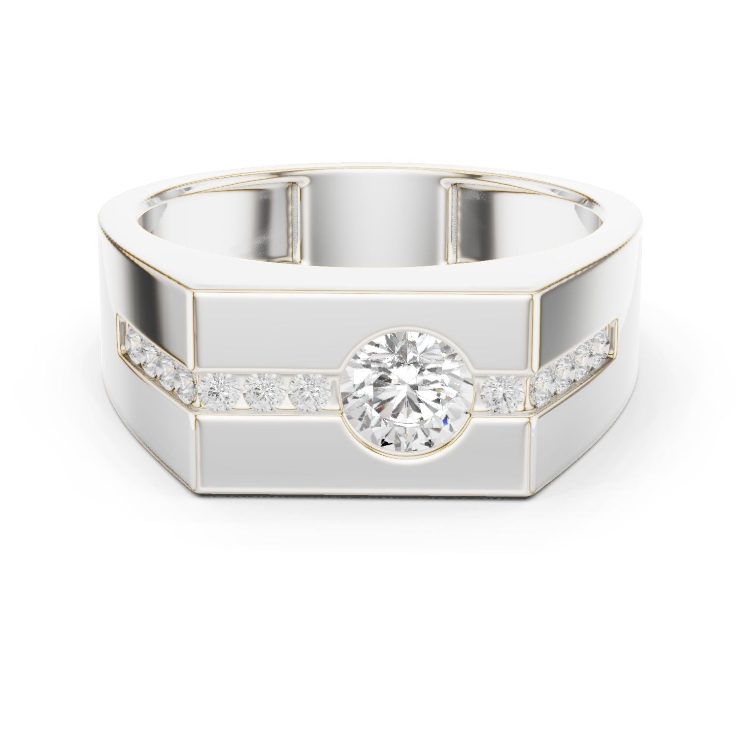 Men's Round Lab Grown Diamond Side-Stone Ring