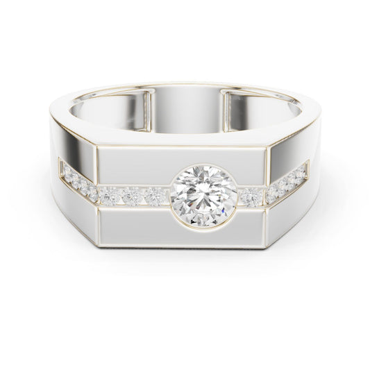 Men's Round Lab Grown Diamond Side-Stone Ring