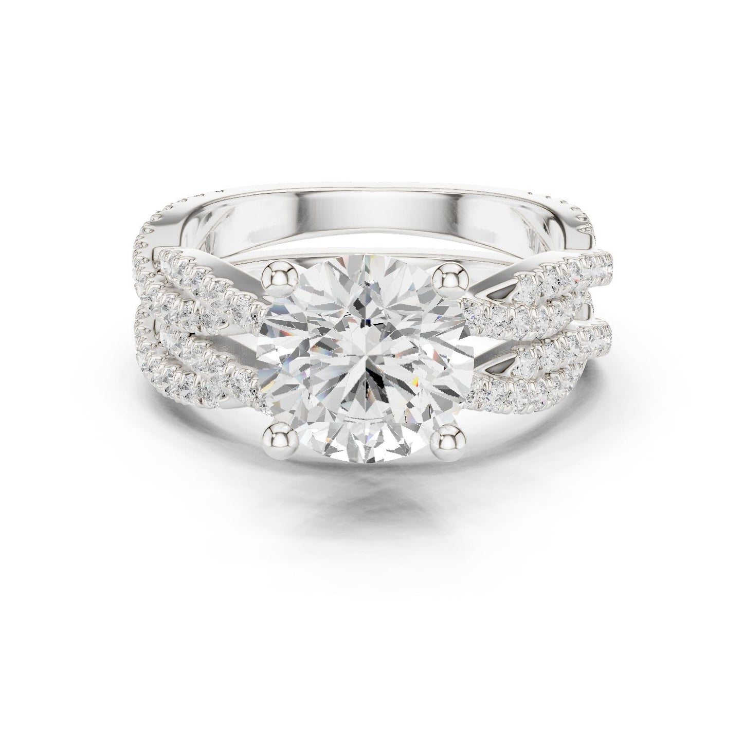 Round Lab Grown Diamond Side-Stone Engagement Ring