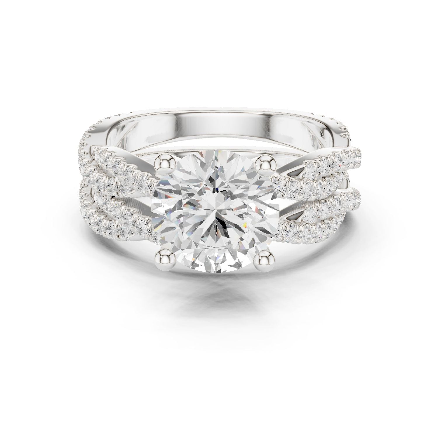 Round Lab Grown Diamond Side-Stone Engagement Ring