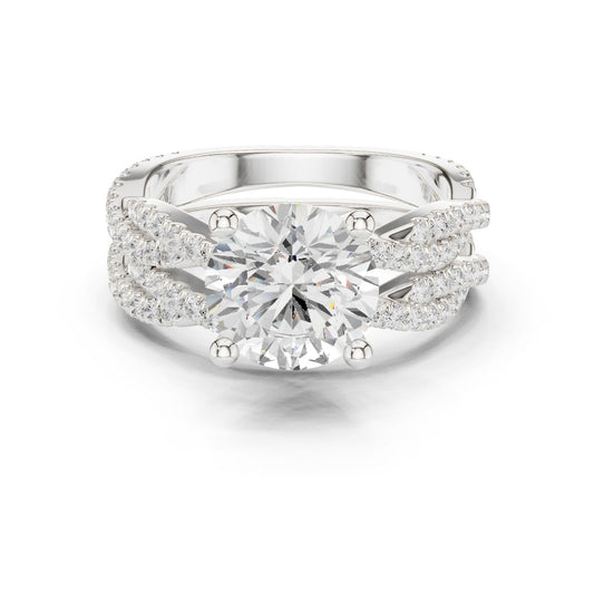 Round Lab Grown Diamond Side-Stone Engagement Ring