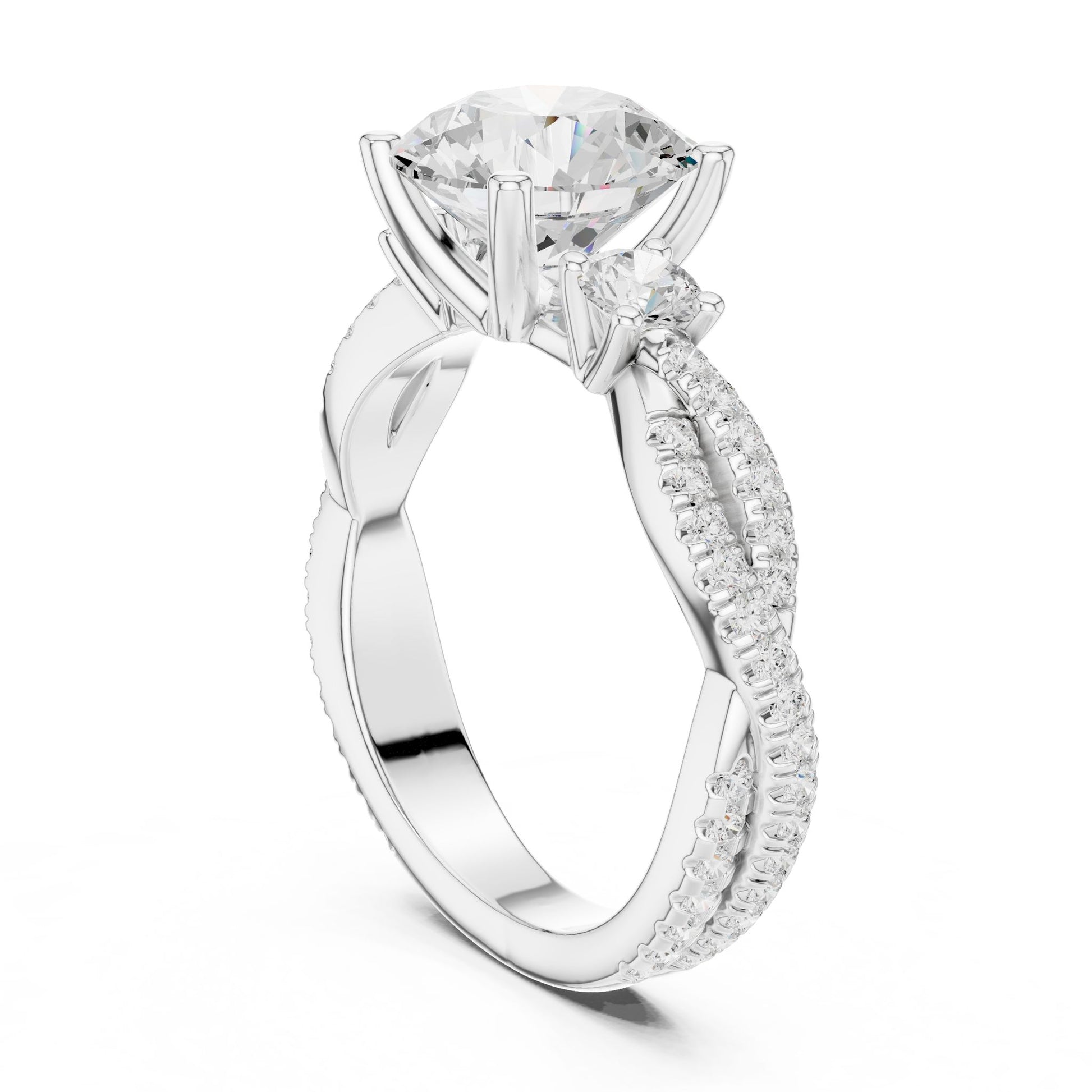 Round Lab Grown Diamond Side-Stone Engagement Ring