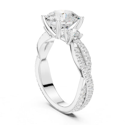 Round Lab Grown Diamond Side-Stone Engagement Ring