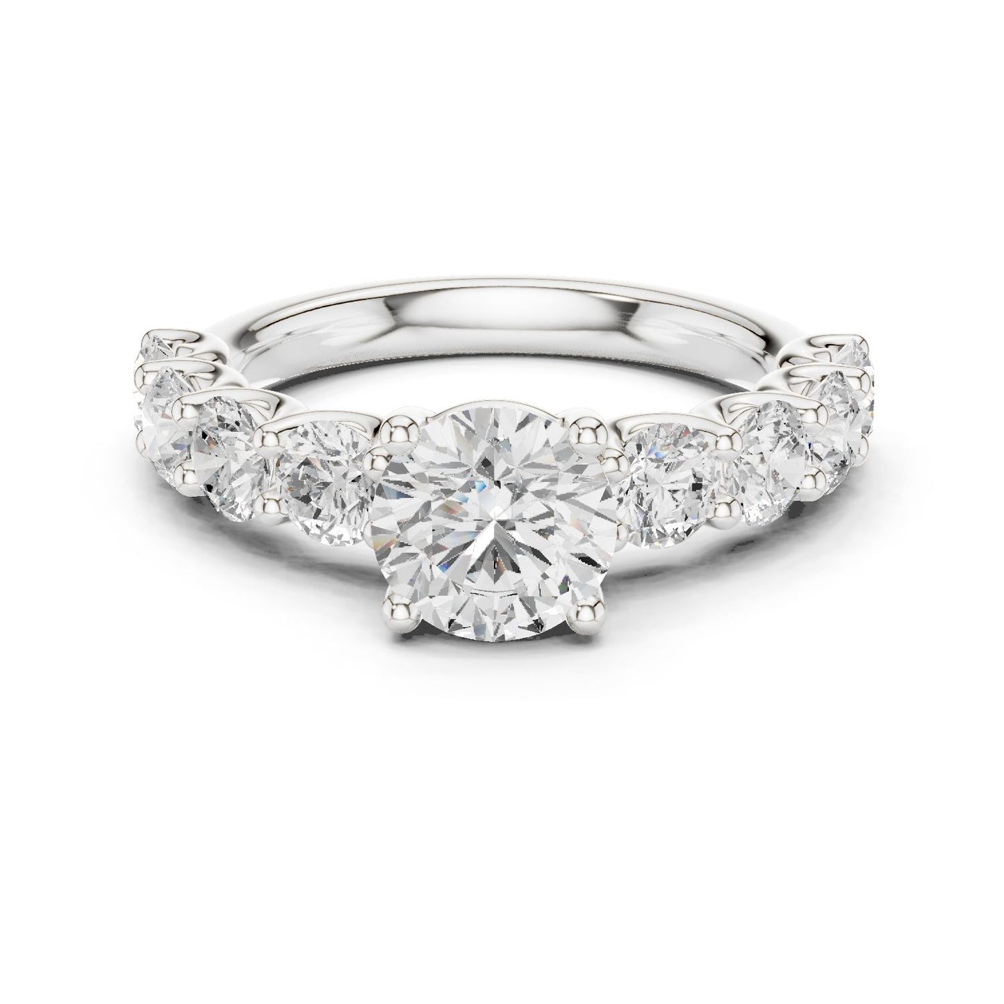 Round Lab Grown Diamond Side-Stone Engagement Ring
