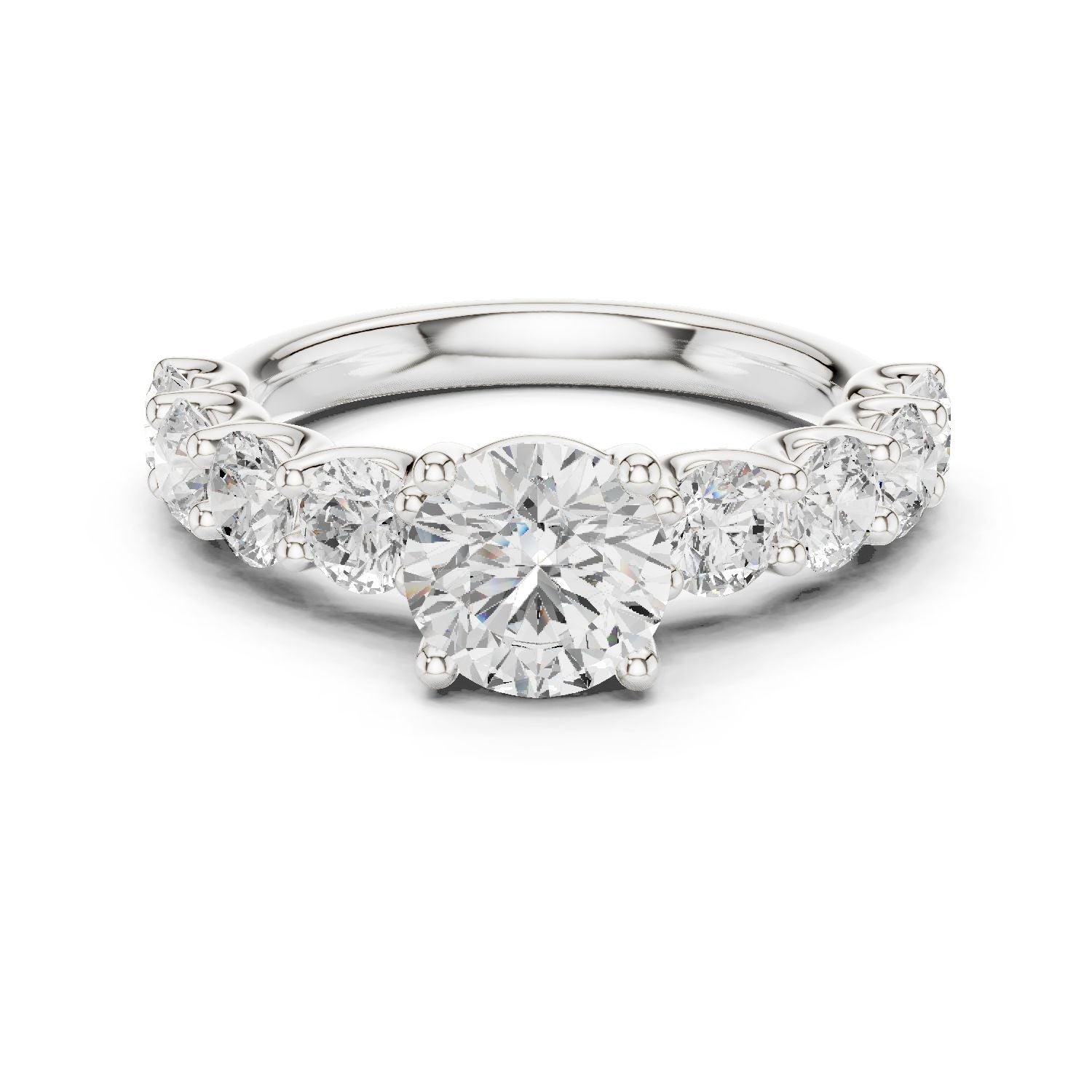 Round Lab Grown Diamond Side-Stone Engagement Ring