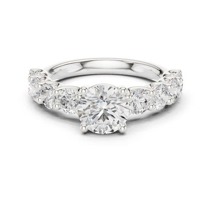 Round Lab Grown Diamond Side-Stone Engagement Ring