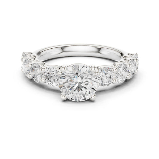 Round Lab Grown Diamond Side-Stone Engagement Ring