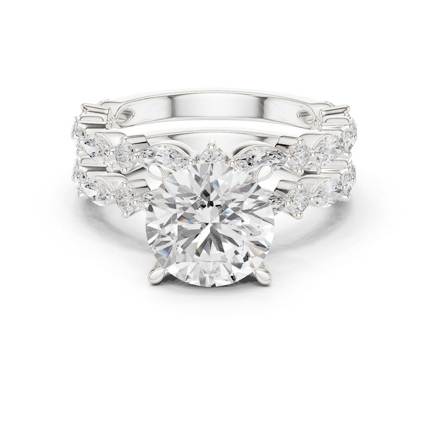 Round Lab Grown Diamond Side-Stone Engagement Ring