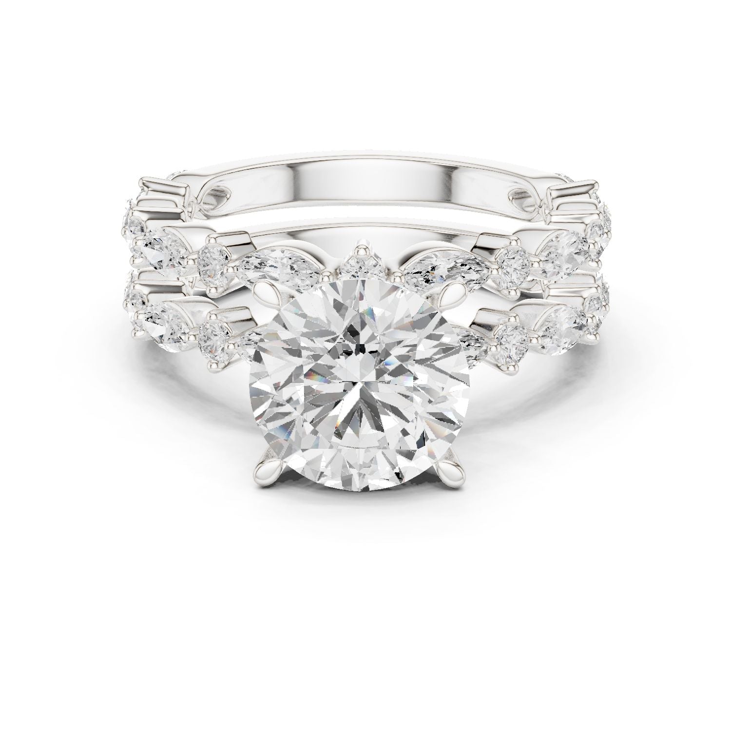 Round Lab Grown Diamond Side-Stone Engagement Ring