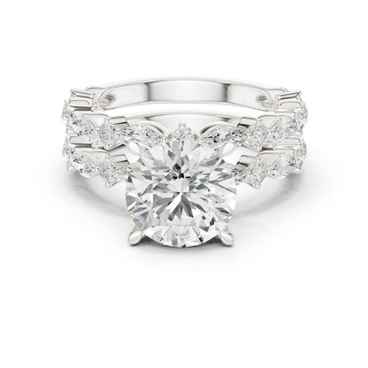 Round Lab Grown Diamond Side-Stone Engagement Ring