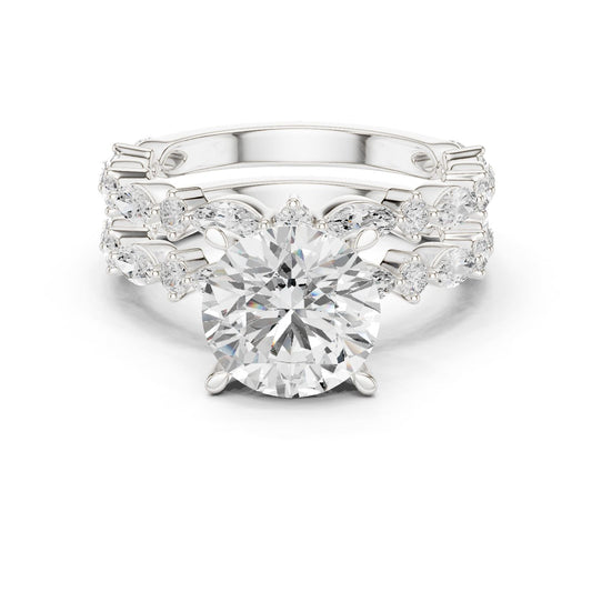 Round Lab Grown Diamond Side-Stone Engagement Ring