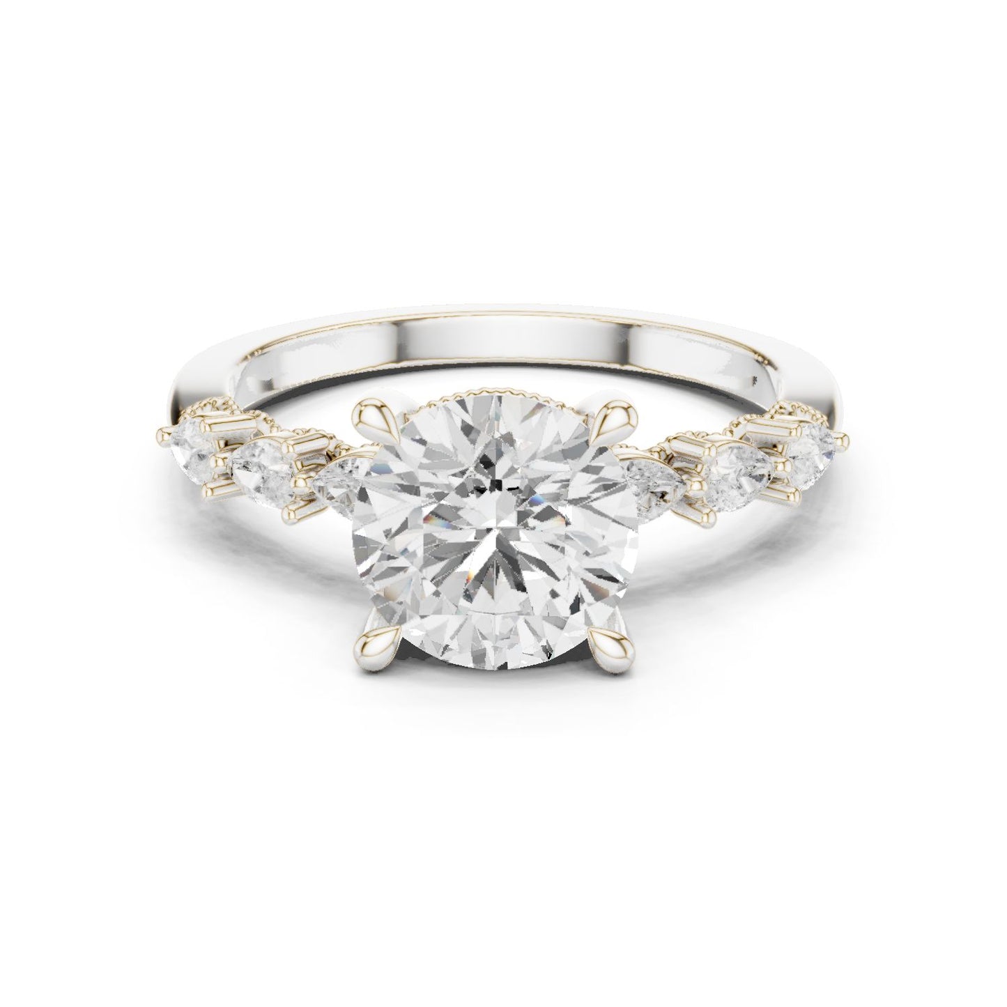 Round Lab Grown Diamond Side-Stone Engagement Ring