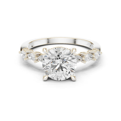 Round Lab Grown Diamond Side-Stone Engagement Ring