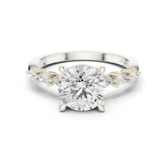 Round Lab Grown Diamond Side-Stone Engagement Ring