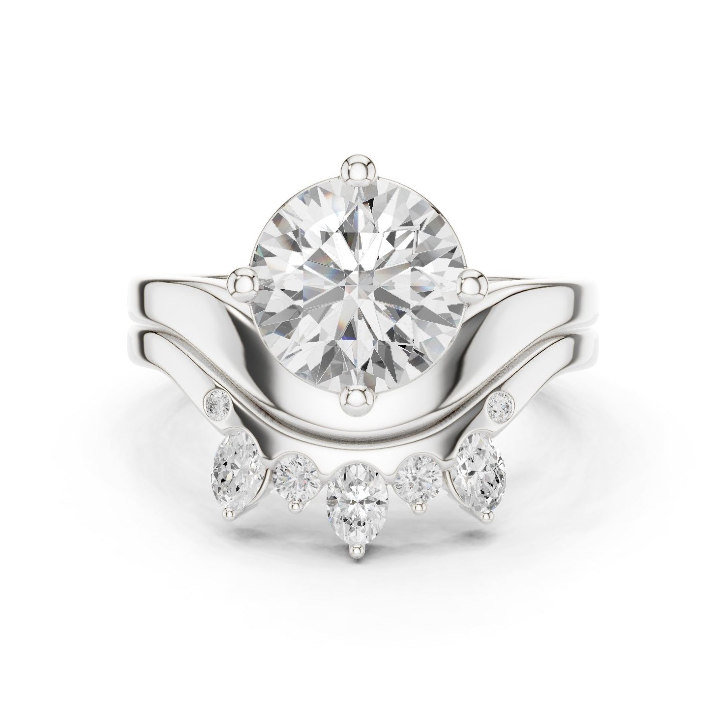Round Lab Grown Diamond Side-Stone Engagement Ring