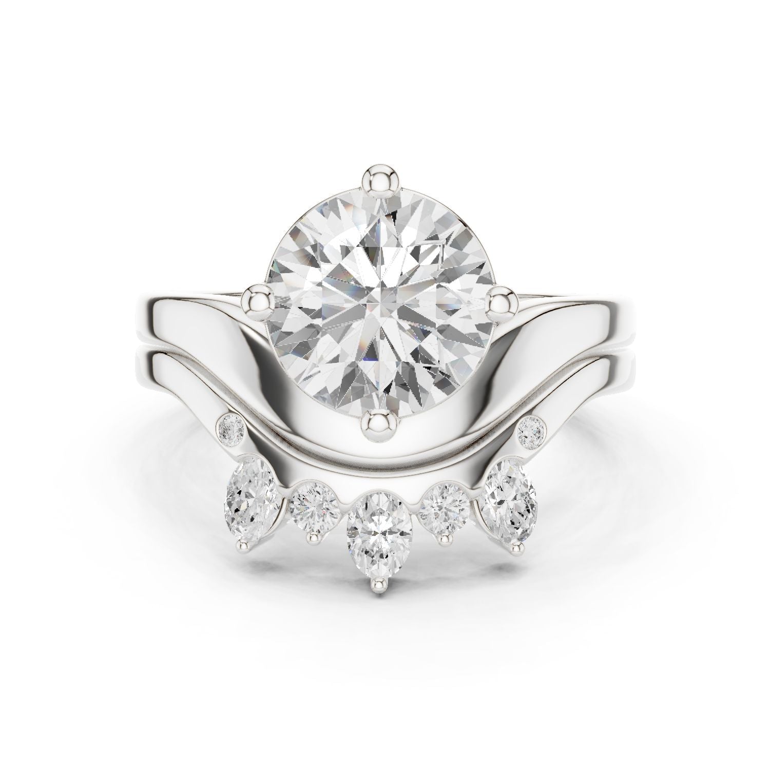 Round Lab Grown Diamond Side-Stone Engagement Ring