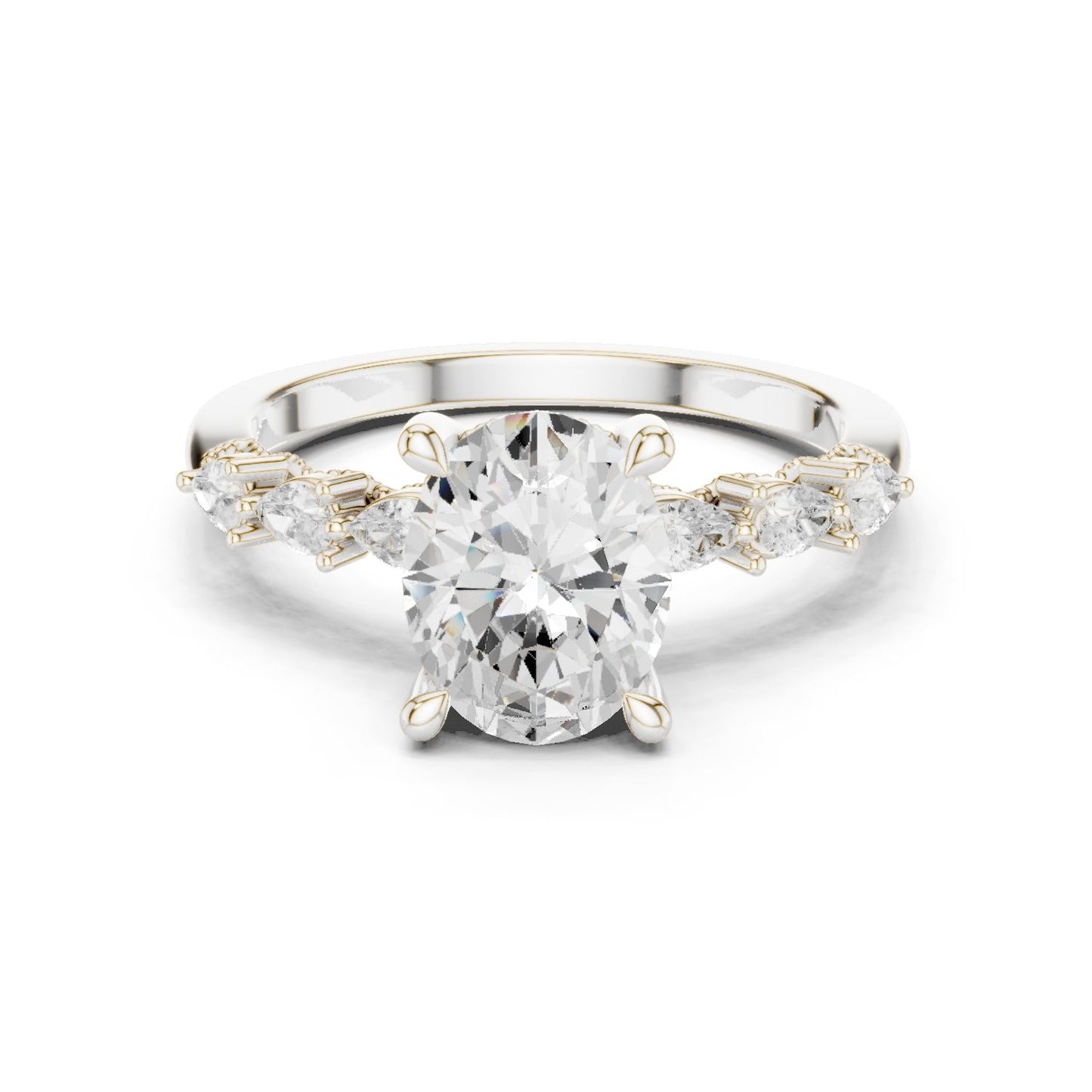 Round Lab Grown Diamond Side-Stone Engagement Ring