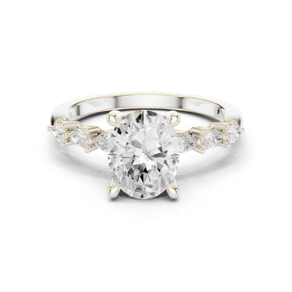 Round Lab Grown Diamond Side-Stone Engagement Ring