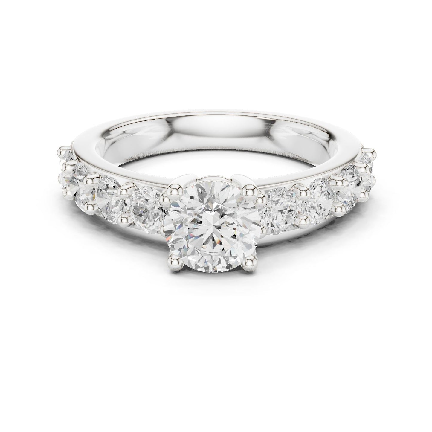 Round Lab Grown Diamond Side-Stone Engagement Ring