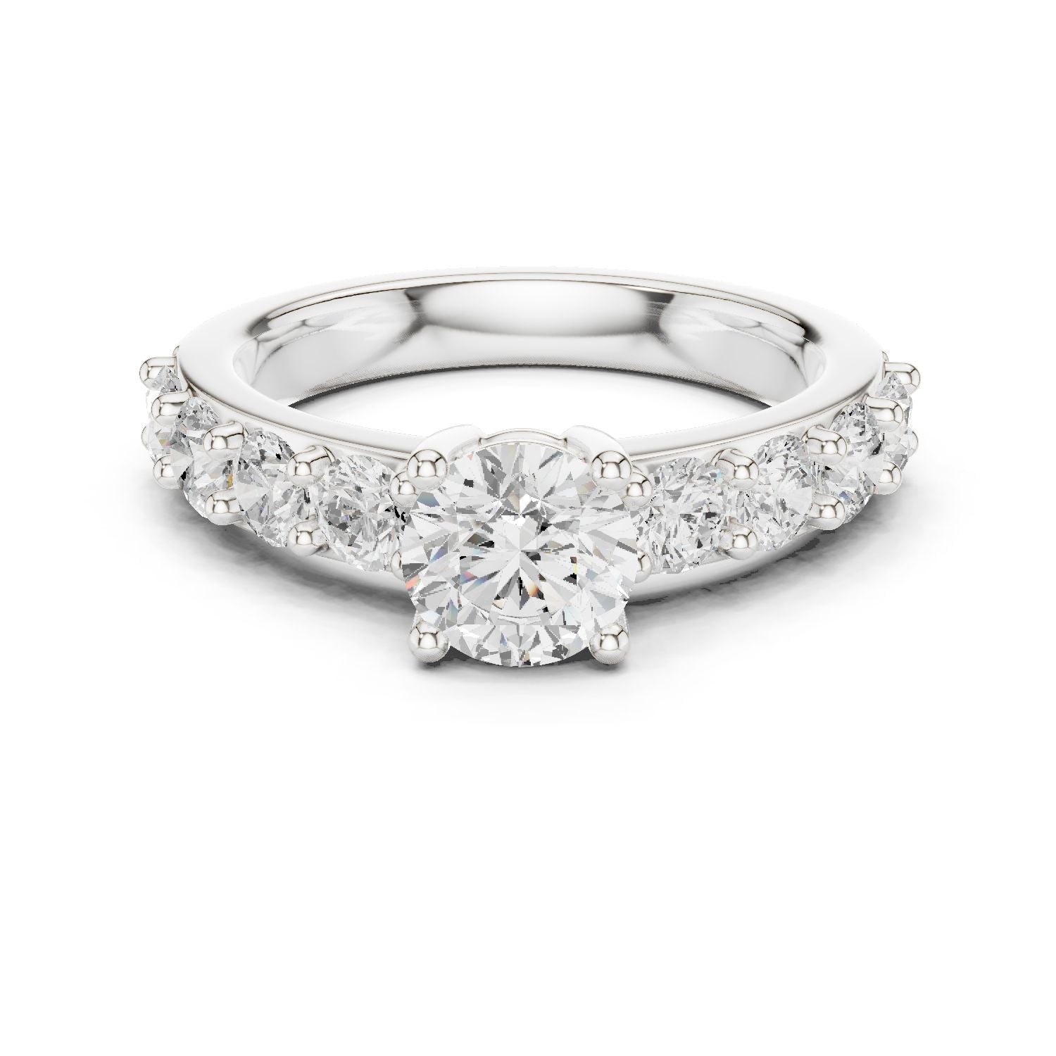 Round Lab Grown Diamond Side-Stone Engagement Ring
